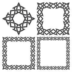 Set of magic knotting frames and celtic cross. 4 square decorative elements with stripes braiding for your design.