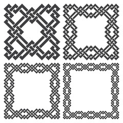 Set of magic knotting frames. 4 square decorative logo elements with stripes braiding for your design.