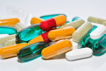Pills capsules and tablets Isolated on white