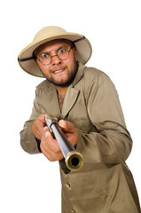 Safari hunter isolated on white