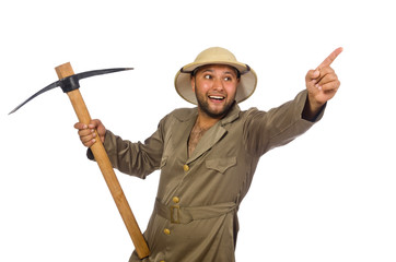 Man with axe isolated on white