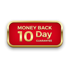 Red money back button with golden frame