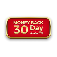 Red money back button with golden frame