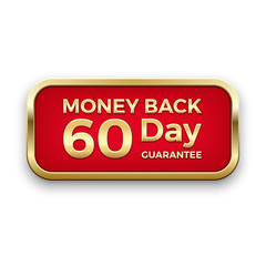 Red money back button with golden frame