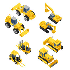 City construction Flat isometric transport icon set. 