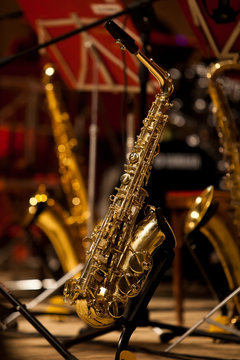 Saxophone stand on stage