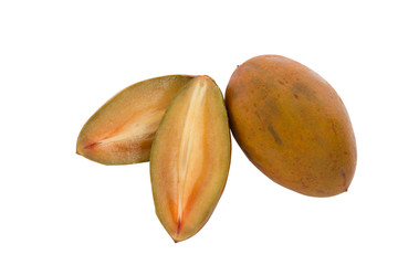 Sapodilla fruits on white background