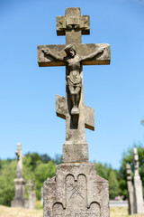 Old, abandoned stony Orthodox crosses