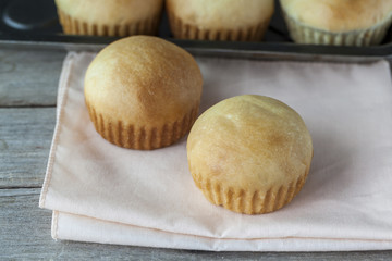 Served bread to eat placed.