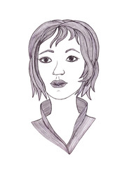 Beautiful woman with hair.Graphic style.Drawn black pen.