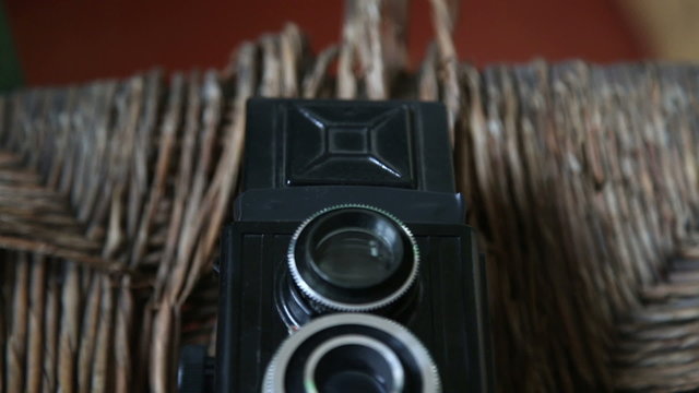 a close up view of and old vintage retro film camera