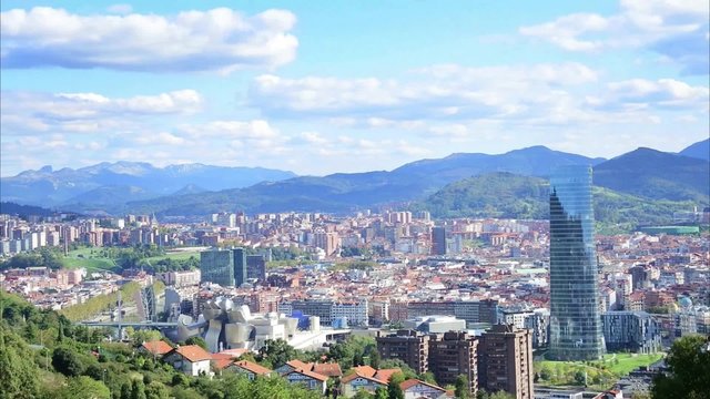 Aerial view Bilbao city, Bizkaia, Basque country, Spain, time lapse.