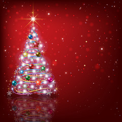 Abstract background with Christmas tree and decorations