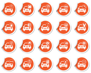 Car service. Set of orange map pointers.
