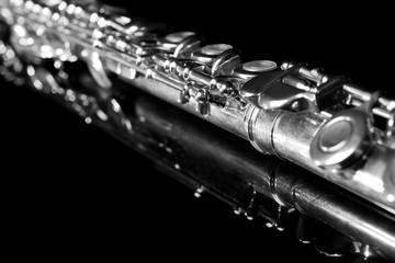 Detail of the flute on a black background