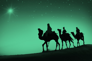 Three Wise Men Camel Travel Desert Bethlehem Concept