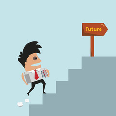 Businessman climbs the ladder of success, vector