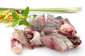Raw fish and ingredients
