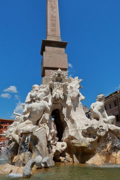Rome, Italy. Fountain of the four Rivers with Egyptian obelisk.