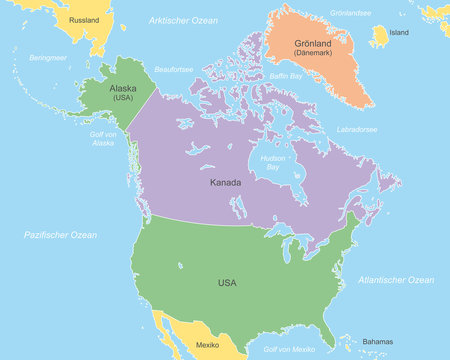 Nordamerika in Farbe (mit Beschriftung)