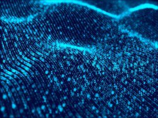 Waves of digital information concept - binare code background