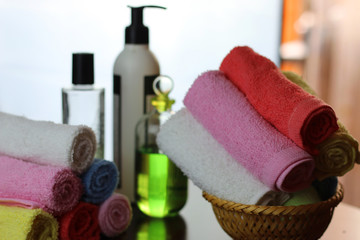 set of multi-colored towels