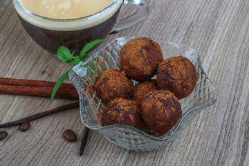 Coffee with chocolate balls