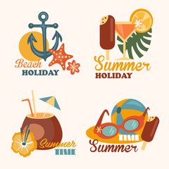 Set of Beach Holiday and Summer Elements Vector Illustrations in