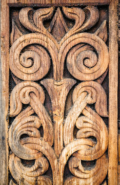 The wooden detail of the medieval Norwegian church in Heddal.