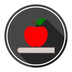 Education icon, Vector book with apple long shadow