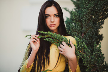 Beautiful girl in yellow dress