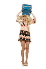 Woman in travelling concept on white