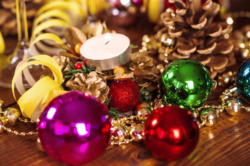 Christmas Decoration With Christmas Bauble And Candle