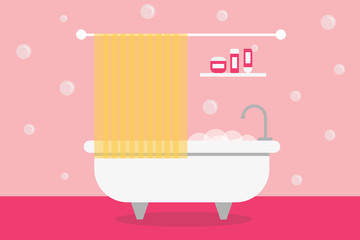 Flat design illustration of bathroom. Flat design room interior.