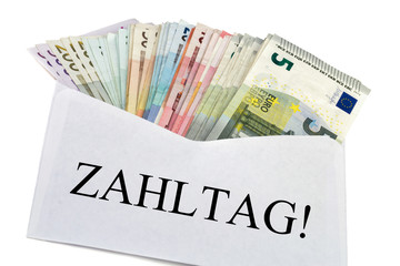 Zahltag! Geldscheine im Briefumschlag