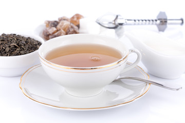 Green tea with a cup of tea