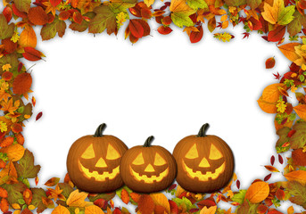 Naklejka na ściany i meble Halloween, calabazas, hojas, fondo blanco