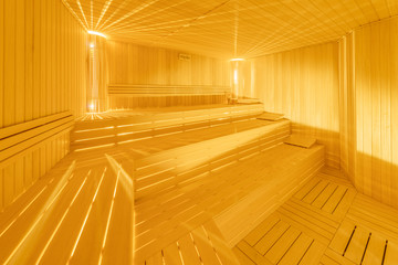 Hot wooden sauna room interior