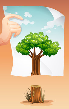 Save the world theme with wood and paper