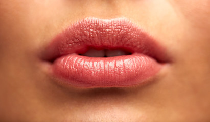 close up of young woman lips