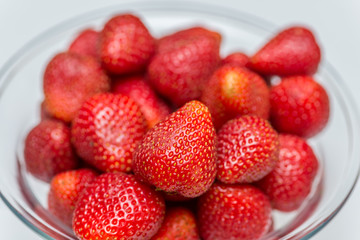 Strawberries arranged on the display