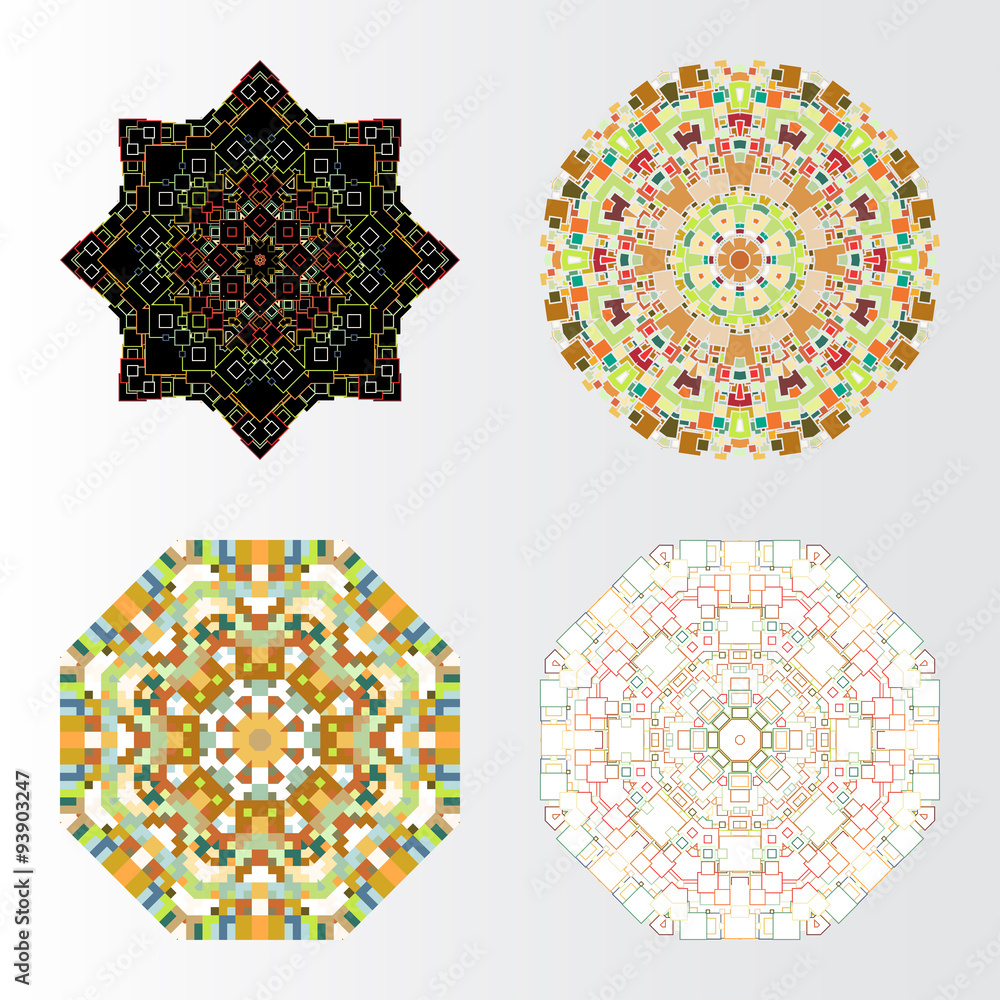 Poster set of colorful vector shapes, square design patterns isolated