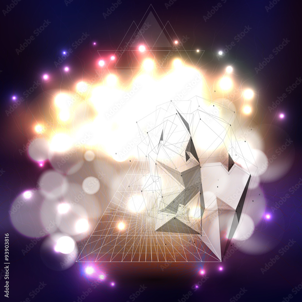 Poster abstract multicolored background with bokeh lights and stars