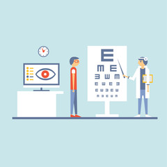 At Ophthalmologist Vector Illustartation in Flat Design