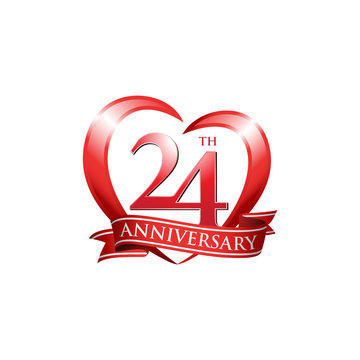 24th anniversary logo red heart ribbon