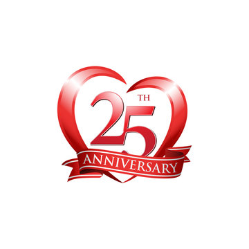 25th anniversary logo red heart ribbon