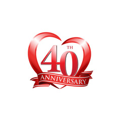 40th anniversary logo red heart ribbon