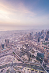 Panorama of night Dubai during sandstorm