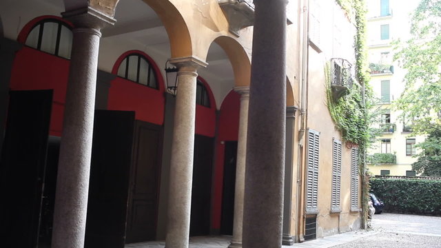 View of typical courtyard in Milan, Italy