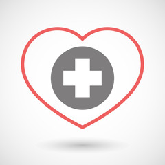 Line heart icon with a round pharmacy sign